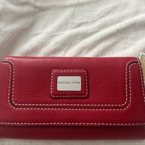 Michael Kors, Brookville Genuine leather, red pebble, wallet, clutch purse NWT